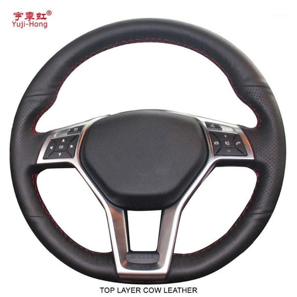 

yuji-hong layer genuine cow leather car steering covers case for c180 2013 cla260 2014 hand-stitched cover1