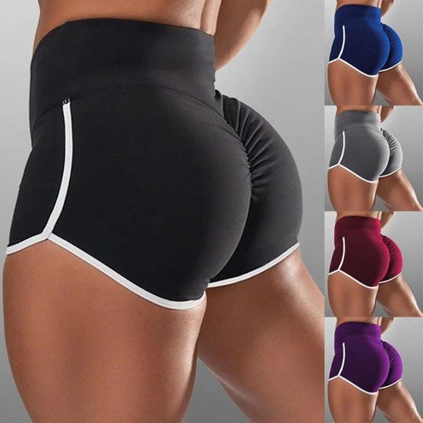 

summer women's tight-fitting comfortable yoga shorts ladies solid color high waist sports running tight hip shorts, White;red