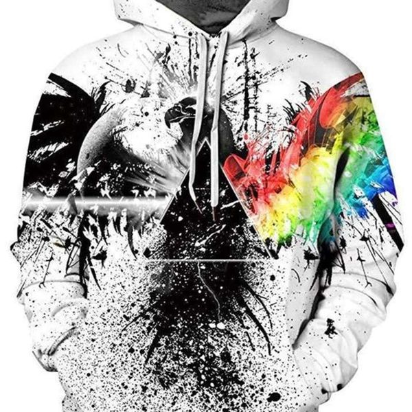 

3dgalaxy rainbow print eagle men's pullover large pocket hooded sweatshirt, Gray