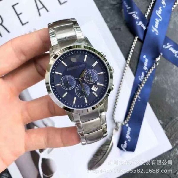 

watch multifunctional men's six butterfly timing needle button steel band watch, Slivery;brown