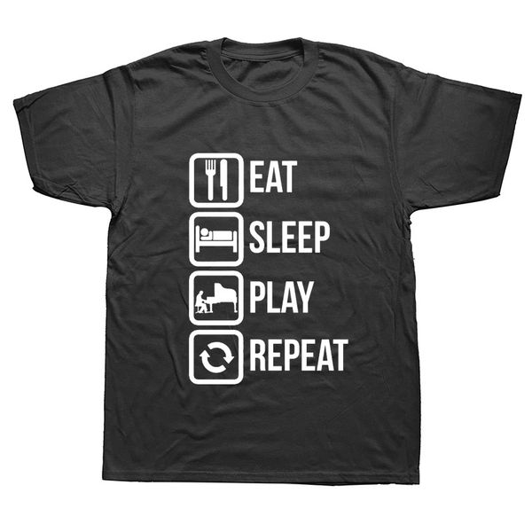 

sport new funny eat sleep play piano repeat musician humour cotton short sleeve t shirt cotton print tee t-shirt