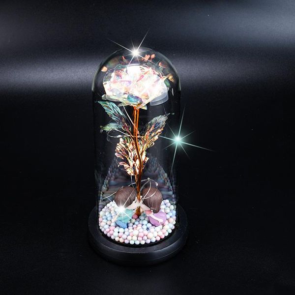 

2021 new wishing girl galaxy rose in flask led flashing flowers in glass dome for wedding decoration valentine's day gift #2