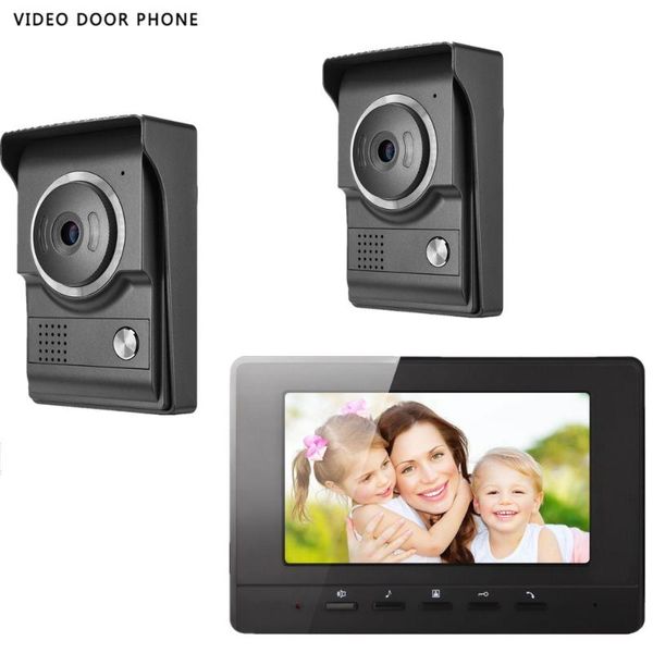 

video door phone intercom system 7inch tft lcd screen night vision two outdoor camera one monitor video door phone for villa