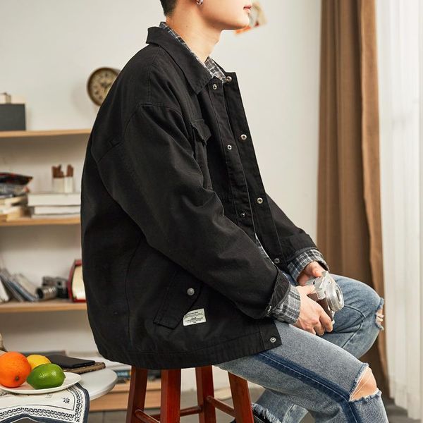 

winter black jacket frock fashion coats men's loose casual jacket long sleeves clothes casual tactical korean style gg50jk1, Black;brown