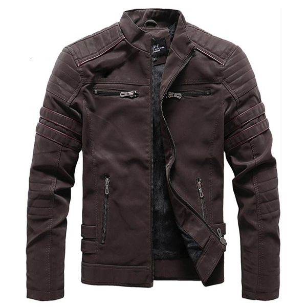 

men 2020 autumn casual warm fleece vintage leather jacket coat men winter pu outwears fashion biker faux leather jacket 4xl, Black