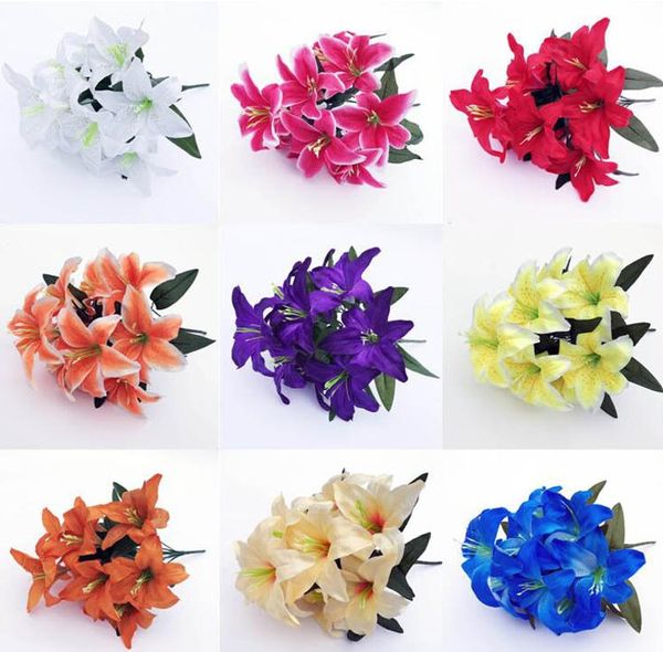 

lily artificial flower realistic plastic lily bouquet home living room decorative flowers 14 colors height 45cm