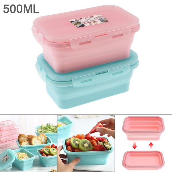 

500ml 6 inch 2 colors portable rectangle silicone scalable folding lunchbox bento box for 40 centigrade 230 centigrade wmtijs mywjqq