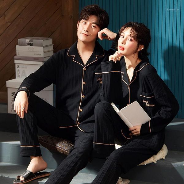 

winter warm soft cotton pajamas simple black couple homewear pajamas cardigan nightwear men women long-sleeved sleepwear1, Black;brown