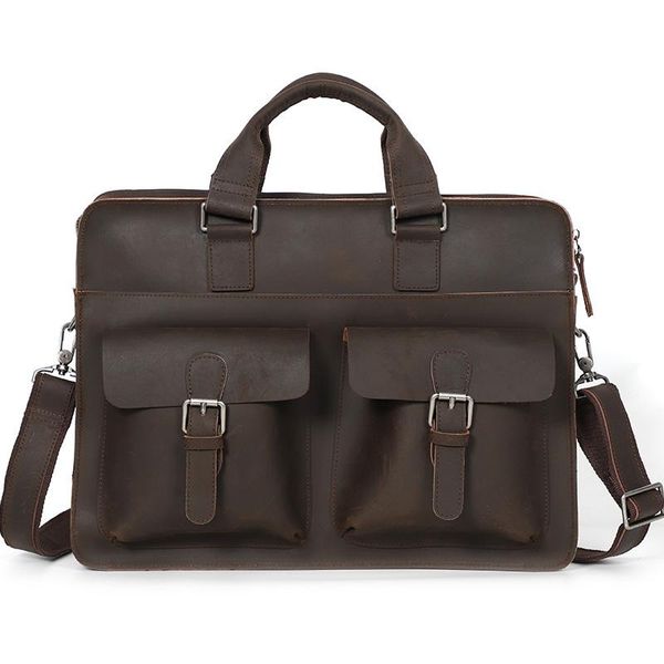 

crazy horse leather office men briefcase messenger bags real skin business travel bag 14'' lapportfolio men handbag totes