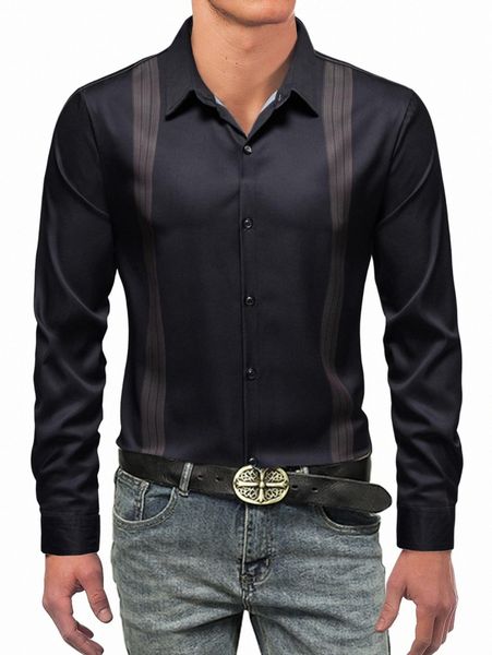 

men striped print button front shirt 91by#, White;black