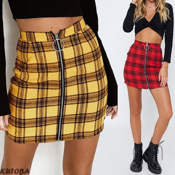 

new style womens plaid high waist checker zipper a line mini skirt short skirt size 6 12 s m l xl color, Black