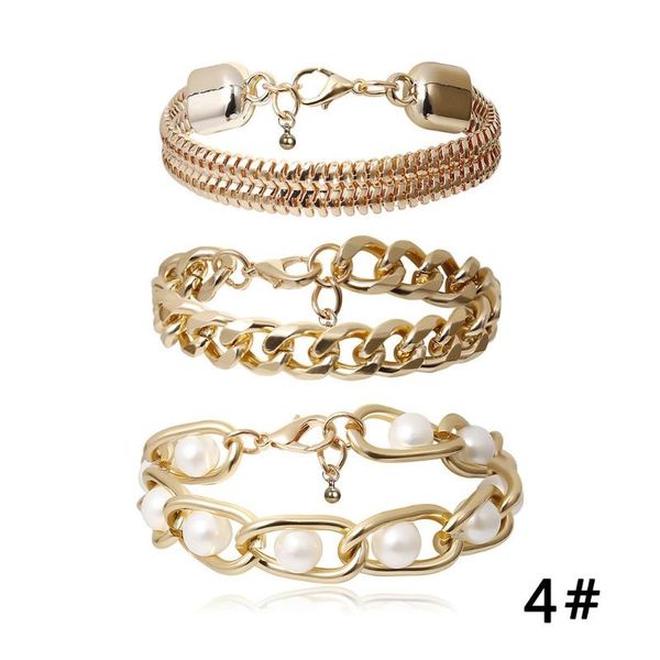 

3pcs/lot punk miami curb cuban thick bracelet bangle chunky heavy metal imitation pearl bracelet wrist chain jewelry gifts, Black