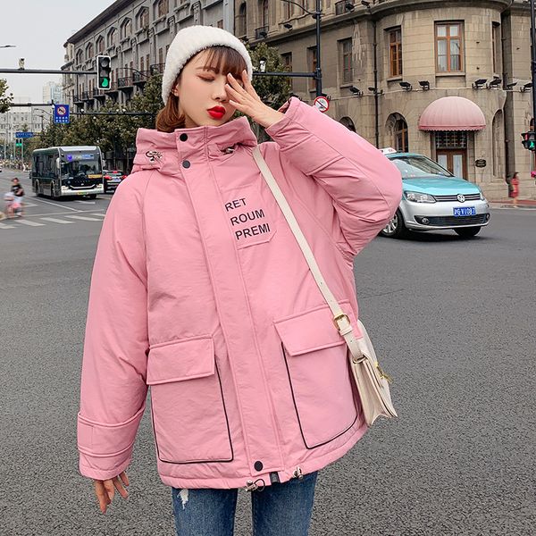 

2021 new parkas women style parka femme winter jacket coat for hooded zipper thick jackets oversize casual button outerwear 2dcc, Black
