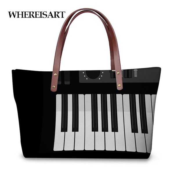 

whereisart женских повседневных сумок фортепианной клавиатура 3d печать женщина luxury tote сумка плечо юноши девушка большие топ-ручка сумк