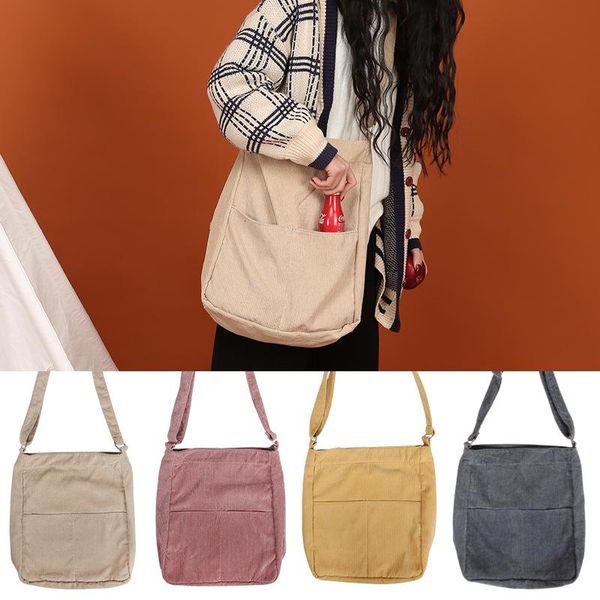 

solid corduory adjustable cross body strap messenger bag outer pocket 4 colors by81114