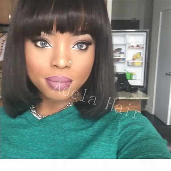 

short cut human hair bob wigs women with bangs full lace bob cut wigs for black women virgin human hair lace front wigs human hair bobs, Black;brown