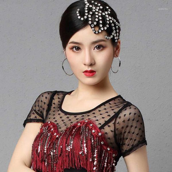 

latin dance performance accessories rhinestone headwear women's girl ballroom samba dance competition stage headwear dl65351, Black;red