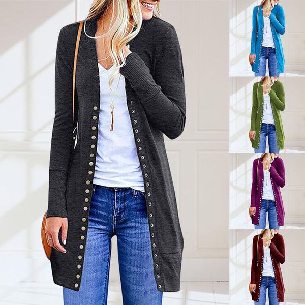 Maglioni delle donne Maglioni di cardigan a maglia Autunno Casual Casual Autunno Inverno Pulsanti Solid Solid Cover Up Ladies Donna femminile Manica lunga Blusas J