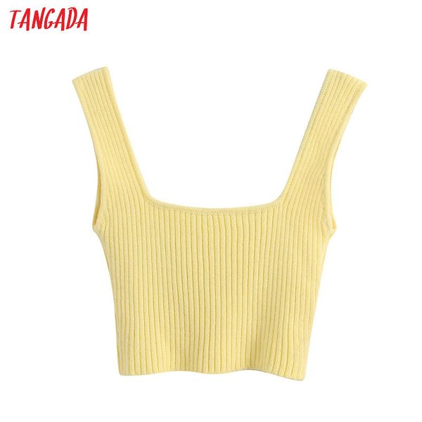 

tangada women yellow knit camis spaghetti strap sleeveless backless short shirts female casual solid be563 1014, White