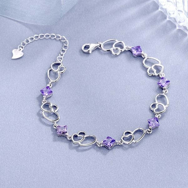 

lkfhv zircon heart s925 sterling braceletbracelet braceletsilver bracelet fashion ornament amethyst shape hand double korean jewelry popular, Golden;silver