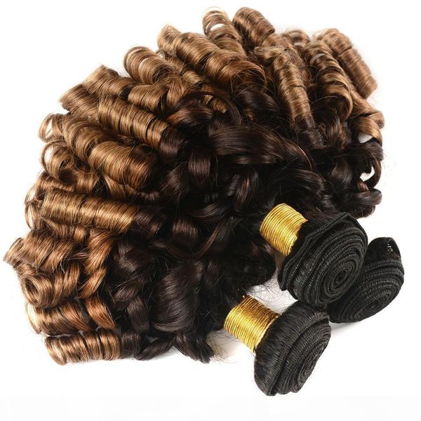 

1b 30 or 1b 27 ombre brazilian bouncy curly weave human hair 3 bundles with lace closure 4x4 part remy aunty funmi hair closure, Black;brown