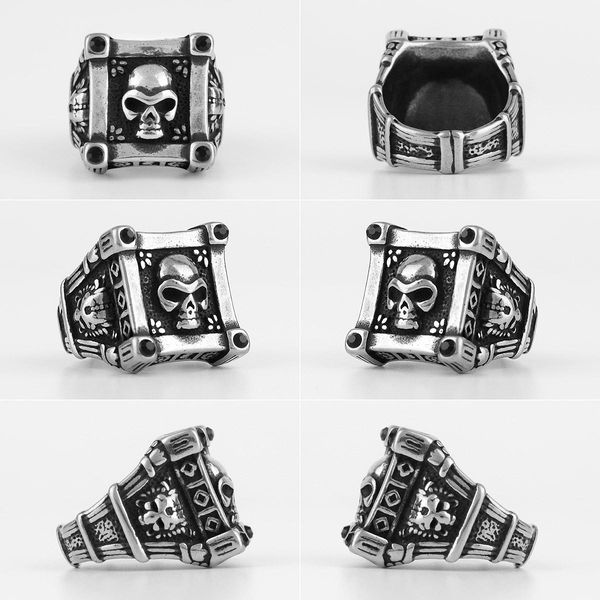 

gothic skull black zircon crystal stainless steel mens rings punk for male boyfriend biker jewelry creativity gift wholesale wmtxxx, Bronze;silver