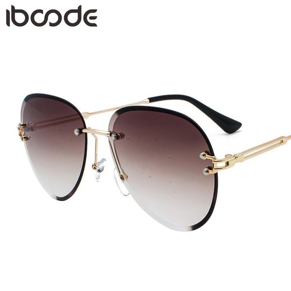 

iboode new rimless round sunglasses women men fashion personality frameless cutting sun glasses fashion male goggle uv400 shades, White;black