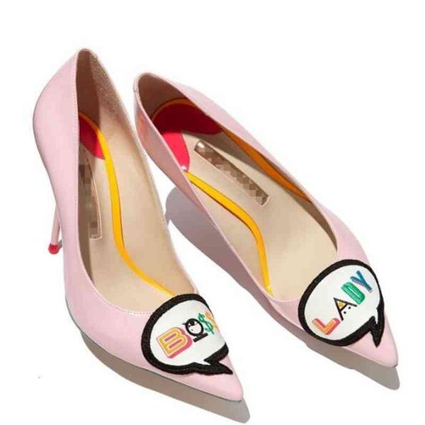 

sale-pink pumps woman shoes stiletto high heels pointed toe slip on single sweet design ladies leather sapatos mujer, Black