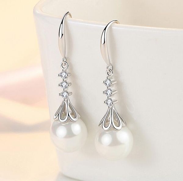 

drop-shaped pearl earrings long women's earrings diamond flower earrings gd777, Silver