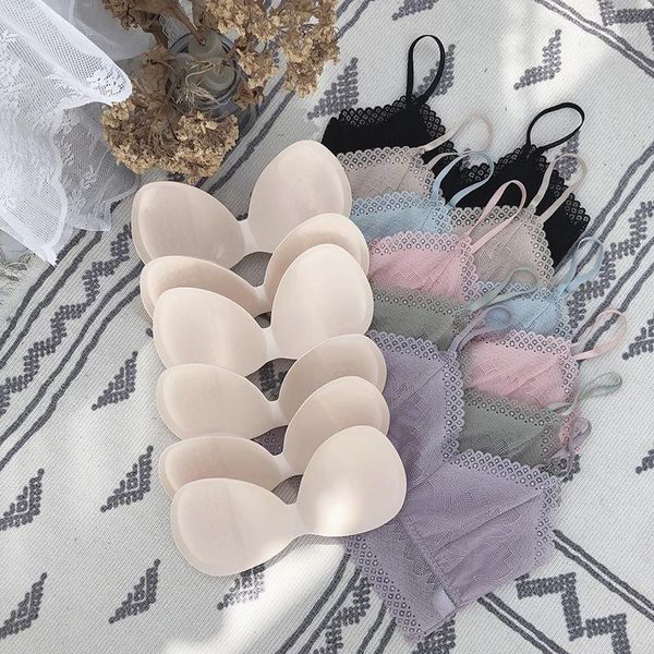 

summer women lingerie thin bralette brasier mujer fairy lace beautiful back underwear push up wireless lace bra m1, Red;black