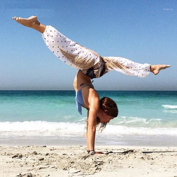 

yoga outfits 2021 lounge pant bloomers white brown indonesia feather beach pants pantalettes loose fitness outfits1, White;red