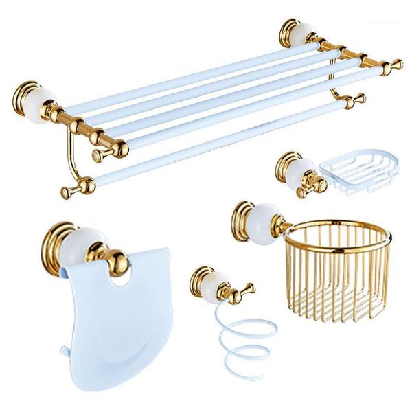 

bath accessory set bathroom accessories brass & jade white gold paper holder towel bar soap basket rack hook hardware set1