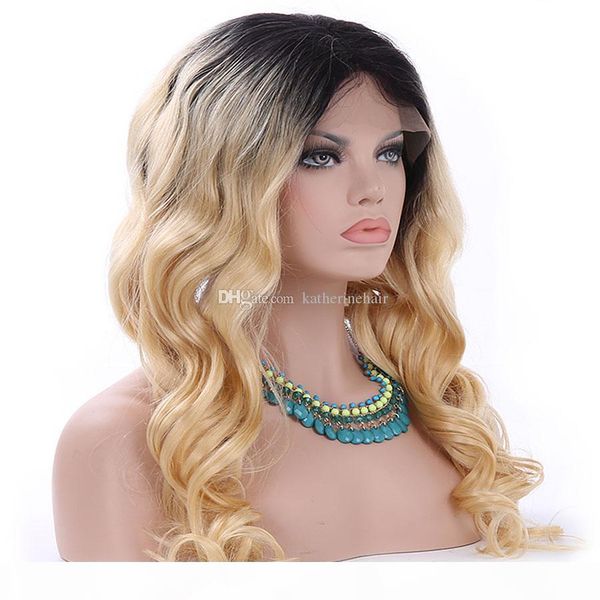 

ombre blonde human hair full lace wigs for women ombre 1b 613 brazlian lace front human hair wig body wave pre pluck line, Black;brown