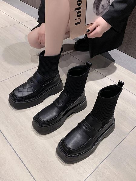 

lady boots women's shoes platform luxury designer winter footwear round toe boots-women ladies clogs stockings autumn, Black