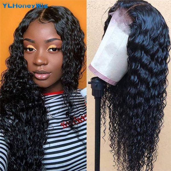 

lace wigs 26 28inch water wave wig human hair frontal brazilian 13x6x1 curly t, Black;brown