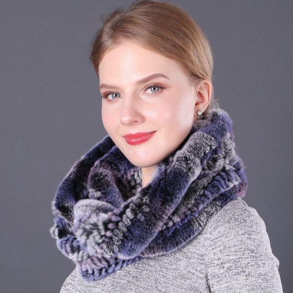 

scarves autumn winter rex fur scarf women 2021 fxfurs fashion korean version of thick insulation ring striped, Blue;gray