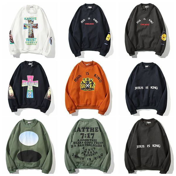 

мужчины женщины kanyes west isus is king album high round heel pullover свободный мужской свитер живопись масляной живописью cpfm, Black