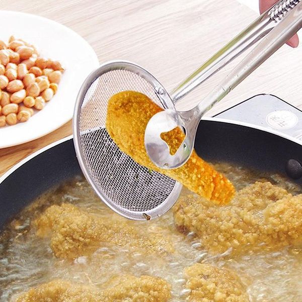 

1pc multi function filter spoon with clip filter stainless steel food filter portable kitchen frying barbecue cooking tool h bbygwz
