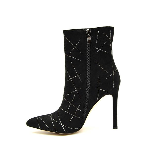

genuine 2020 new winter ladies ankle boots handmade rhinestone zipper stilettos luxury designer fashion style super high(8cm-up, Black