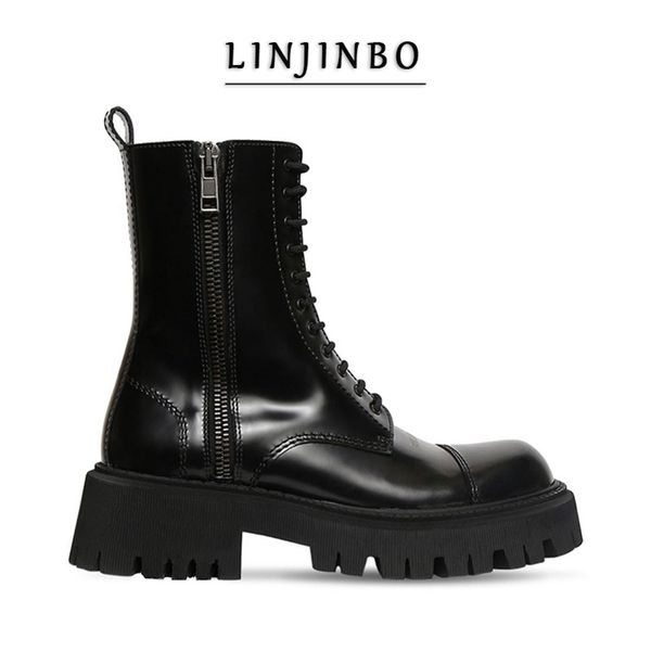 

platform chunky ankle boots women side zipper lace-up short boots women brand design street style motorcycle boots mujer 201226, Black