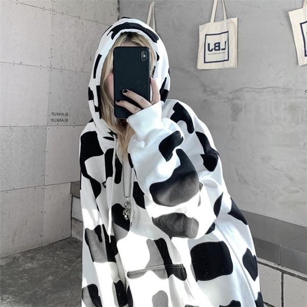 

women's hoodies & sweatshirts sweater women autumn winter cow hooded pullover ins loose and thin korean couple jacket letter printing s, Black
