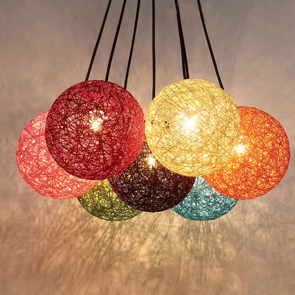 

hand-woven rattan hemp ball pendant lamps living dining room bar sepak takraw hanging lamp shopping mall hall decor