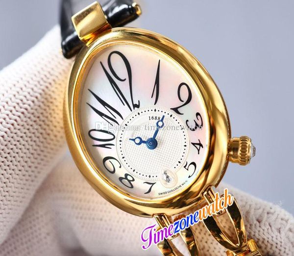 

27mm reine de naples 8918 8918ba cal.537/1mc automatic womens watch yellow case mop dial arabic markers black leather ladies watches timezon, Slivery;brown