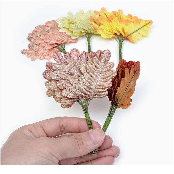 

12pcs/lot pearl color tree leaf artificial flowers fake plants diy home wedding christmas wreath gifts scrapbooking dec jllftd