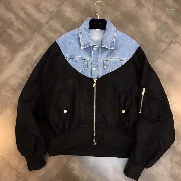 

real cotton casaco jaquetas feminino spring new lapel pocket bubble long-sleeved stitching loose jacket female womens1, Black;brown