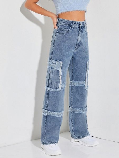 

petite washed raw trim jeans a9cv#, Blue
