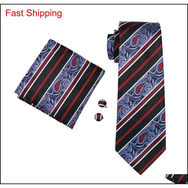 

black blue paisely tie hankerchief cufflinks mens set jacquard woven classic 8.5cm width ne qylvhy queen66