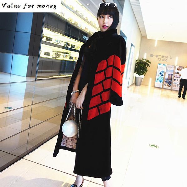 

faux fashion slim long fur coat n14 high quality, Black