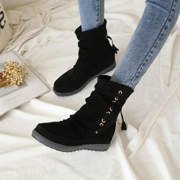 

women ankle boots gladiator flats shoe plus size autumn winter wam height incleasing slip on shoes booties shoe botas mujerd2074, Black