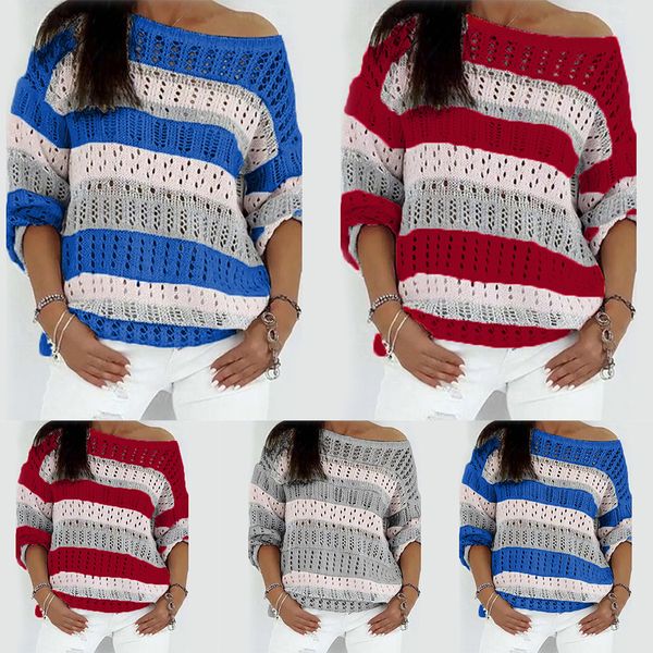 

2020 autumn winter o neck patchwork sweater women casual long sleeve knitted sweater striped elegant pullover jumpers d30, White;black